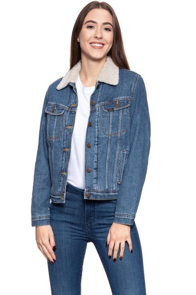 DAMSKA KURTKA ZIMOWA LEE SHERPA RIDER DARK STONEWASH L54VLJ46 112112980. Niebieskie kurtki damskie Lee, na zimę, l, bez wzorów, z jeansu, bez kaptura. W wyprzedaży za 89.99 zł.