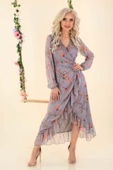 Długa Kopertowa Sukienka w Kwiaty. Sukienki damskie Merribel, bez wzorów, z materiału, wizytowe, bez ramiączek. Za 189.90 zł.