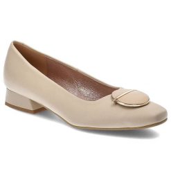 Beżowe Czółenka Espirito Damskie Eleganckie Obuwie. Brązowe czółenka damskie Espirito, z aplikacjami, ze skóry, bez obcasa. Za 348.99 zł.