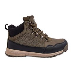 Damskie Ocieplane Buty Trekkingowe Khaki Big Star MM274480 zielone. Zielone obuwie trekkingowe damskie ze skóry, bez zapięcia. Za 408.24 zł.