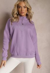 Jasnofioletowa Ocieplana Bluza Bawełniana z Półgolfem Heraia. Fioletowe bluzy damskie Renee, bez wzorów, z bawełny, bez kaptura. Za 84.99 zł.