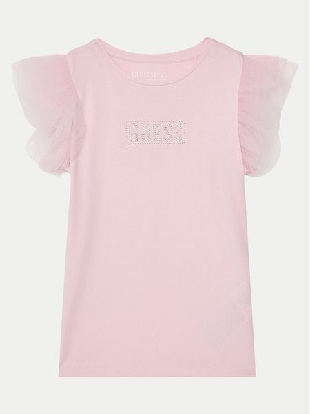 Guess T-Shirt J5RI17 K6YW4 Różowy Regular Fit. Czerwone koszulki i t-shirty dziewczęce Guess, z aplikacjami, z bawełny, bez kołnierzyka, bez ramiączek. Za 59.99 zł.