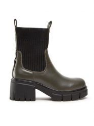 DeeZee Botki ZAL90101-1 Khaki. Brązowe botki damskie DeeZee, ze skóry, bez obcasa, na słupku, bez zapięcia. Za 179.99 zł.