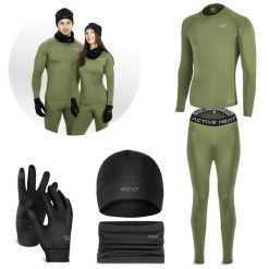 Zestaw odzieży termicznej unisex 4FIZJO czarny/zielony - 5 elementów. Zielona komplety bielizny 4FIZJO, bez wzorów. Za 219.99 zł.