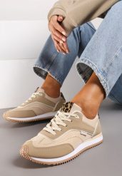 Brązowe Sneakersy na Płaskiej Podeszwie z Metalicznym Wykończeniem Zelmora. Brązowe obuwie sportowe damskie Renee, z materiału, bez zapięcia. Za 79.99 zł.