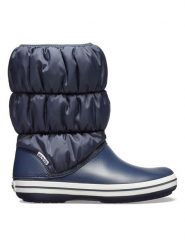 Crocs Kozaki zimowe w kolorze granatowym rozmiar: 34/35. Niebieskie kozaki damskie Crocs, na zimę, bez obcasa, bez zapięcia. Za 173.99 zł.