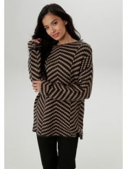 Aniston Sweter w kolorze jasnobrązowo-czarnym rozmiar: 46. Brązowe swetry klasyczne damskie Aniston, bez kołnierzyka. Za 65.54 zł.