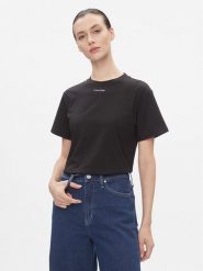 Calvin Klein T-Shirt Metallic Micro Logo T Shirt K20K206967 Czarny Regular Fit. Czarne t-shirty damskie Calvin Klein, xxs, bez wzorów, z bawełny, bez kołnierzyka. Za 129.99 zł.