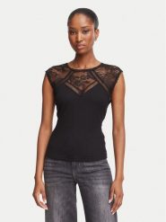 Morgan Bluzka 262-DIAMO Czarny Slim Fit. Czarne bluzki damskie Morgan, m, bez wzorów, z syntetyku, bez kołnierzyka, bez ramiączek. Za 189.99 zł.