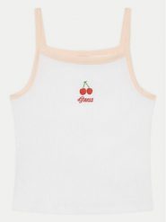 Guess Top J5GI07 KCU20 Biały Slim Fit. Białe koszulki i t-shirty dziewczęce Guess, z aplikacjami, z bawełny, bez kołnierzyka, bez ramiączek. Za 59.99 zł.