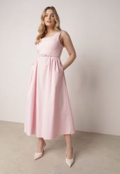 Różowa Bawełniano-Wiskozowa Sukienka Retro w Groszki o Rozkloszowanym Kroju Eviphaia. Czerwone sukienki damskie Born2be, z aplikacjami, z bawełny, casualowe, bez ramiączek. Za 179.99 zł.