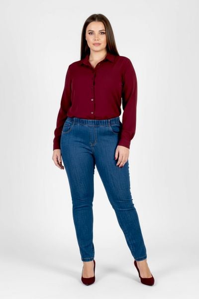 Eleganckie granatowe spodnie Jeangaliny01 o kroju slim fit PLUS SIZE XXL OVERSIZE JESIEŃ. Spódnice damskie Moda Size Plus Iwanek, do pracy, na jesień, plus size, bez wzorów, z bawełny, biznesowe. Za 199.90 zł.