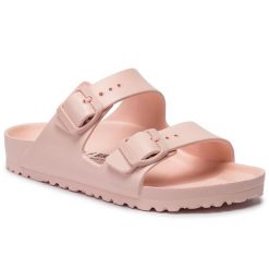 Klapki Birkenstock. Czerwone klapki damskie Birkenstock, bez wzorów, bez obcasa, bez zapięcia. Za 189.99 zł.
