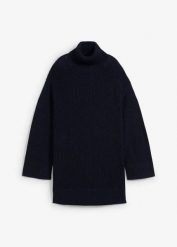 Sweter oversize z golfem z mieszanki bawełny. Niebieskie golfy damskie bonprix, bez wzorów, z bawełny, bez ramiączek. Za 179.99 zł.