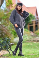 Kimonowy Sweter z Półgolfem - Grafitowy. Szare swetry klasyczne damskie Awama, uniwersalny, z materiału, bez kołnierzyka. Za 242.90 zł.