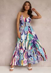 Granatowo-Biała Sukienka Iolane. Niebieskie sukienki damskie Renee, bez wzorów, z tkaniny, eleganckie, bez ramiączek. W wyprzedaży za 143.99 zł.