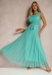 Jasnoniebieska Koktajlowa Sukienka z Tiulowym Dołem Bez Rękawów Elastar. Niebieskie sukienki damskie Renee, bez wzorów, z tiulu, eleganckie, bez ramiączek. W wyprzedaży za 75.99 zł.