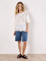 Apricot Bluzka w kolorze białym rozmiar: M. Białe bluzki damskie Apricot, m, bez wzorów, z bawełny, bez kołnierzyka, bez ramiączek. Za 69.99 zł.