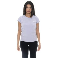 Koszulka z bawełna na trening na czas wolny. Fioletowe bluzki damskie LEONE 1947 APPAREL, bez wzorów, z bawełny, sportowe, bez kołnierzyka, bez ramiączek. W wyprzedaży za 62.12 zł.
