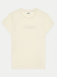 Guess T-Shirt J4RI49 J1314 Beżowy Regular Fit. Brązowe koszulki i t-shirty dziewczęce Guess, z aplikacjami, z bawełny, bez kołnierzyka, bez ramiączek. Za 79.99 zł.