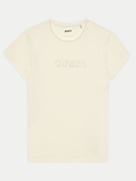 Guess T-Shirt J4RI49 J1314 Beżowy Regular Fit. Brązowe koszulki i t-shirty dziewczęce Guess, z aplikacjami, z bawełny, bez kołnierzyka, bez ramiączek. Za 59.99 zł.