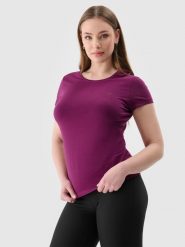 4F T-shirt slim gładki damski - fioletowy XS. Fioletowe t-shirty damskie 4F, xs, bez wzorów, z bawełny, bez kołnierzyka. W wyprzedaży za 19.99 zł.