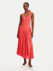 Bardot Sukienka koktajlowa Marabella Halter 59803DB1 Koralowy Regular Fit. Pomarańczowe sukienki damskie Bardot, bez wzorów, z wiskozy, wizytowe, bez ramiączek. Za 429.99 zł.