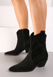Czarne Botki Kowbojki na Stożkowym Obcasie Sairis. Czarne botki damskie Born2be, z jeansu, eleganckie, bez obcasa, na obcasie, bez zapięcia. Za 149.99 zł.