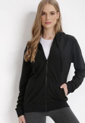 Czarna Bluza z Kapturem Zapinana na Suwak Argis. Czarne bluzy damskie Born2be, l, bez wzorów, z dzianiny, z kapturem. Za 39.99 zł.