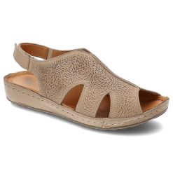 Beżowe Sandały Kampa Wygodne Skórzane Buty Na Lato. Brązowe sandały damskie KAMPA, bez wzorów, ze skóry, bez obcasa, bez zapięcia. Za 239.00 zł.