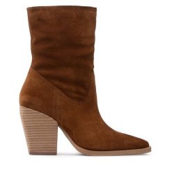 Botki Simple. Brązowe botki damskie Simple, bez obcasa, na słupku, bez zapięcia. Za 509.99 zł.