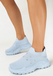 Jasnoniebieskie Wsuwane Buty Sportowe z Cyrkoniami na Grubej Podeszwie Adisyna. Niebieskie obuwie sportowe casual damskie Born2be. Za 64.99 zł.