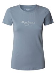 Pepe Jeans Koszulka "New Virgina" w kolorze szaroniebieskim rozmiar: M. Niebieskie bluzki damskie Pepe Jeans, m, bez wzorów, z jeansu, bez kołnierzyka, bez ramiączek. Za 96.60 zł.