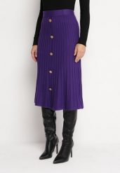 Fioletowa Plisowana Spódnica Midi o Trapezowym Kroju z Guzikami Eclisse. Fioletowe spódnice damskie Born2be, s, bez wzorów, z dzianiny, midi. Za 39.99 zł.