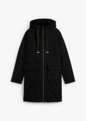 Szeroka kurtka parka zimowa z kapturem. Czarne kurtki damskie bonprix, na zimę, bez wzorów, z kapturem. Za 339.99 zł.