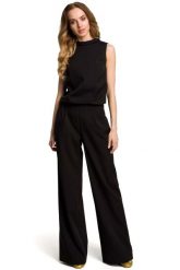 Czarny Elegancki Kombinezon z Wysokim Kołnierzem. Czarne kombinezony damskie MOE, l, bez wzorów, z elastanu, eleganckie, bez kołnierzyka, bez ramiączek. Za 306.90 zł.