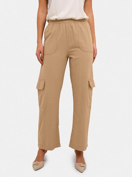 Kaffe Spodnie materiałowe Naya 10508358 Beżowy Regular Fit. Brązowe spodnie materiałowe damskie Kaffe, bez wzorów, z bawełny. Za 89.99 zł.