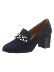 Heine Skórzane czółenka w kolorze granatowym rozmiar: 40. Niebieskie czółenka damskie Heine, bez wzorów, ze skóry, bez obcasa. Za 173.99 zł.