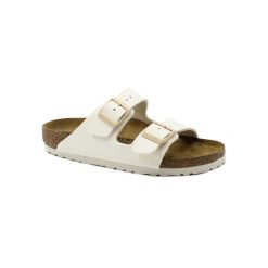 Klapki damskie Birkenstock Arizona. Białe klapki damskie Birkenstock, bez wzorów, z materiału, bez obcasa, bez zapięcia. Za 437.00 zł.