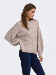 ONLY Sweter w kolorze beżowym rozmiar: L. Brązowe swetry klasyczne damskie Only, l, z wełny, bez kołnierzyka. Za 129.95 zł.