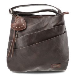 Torebka damska Rieker o pojemnym fasonie z regulowanym paskiem licznymi kieszeniami i ozdobnym brelokiem w kształcie serca brązowa H1005-25 Brown. Brązowe shopper bag Rieker, bez wzorów, bez dodatków. Za 249.00 zł.