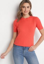 Pomarańczowy Sweter z Ozdobnymi Ściągaczami Sanarella. Brązowe swetry klasyczne damskie Born2be, uniwersalny, z jeansu, bez kołnierzyka. Za 49.99 zł.
