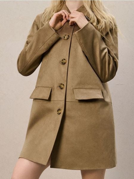 Płaszcz - zielony. Zielone płaszcze damskie Sinsay, l, bez wzorów, bez kaptura. W wyprzedaży za 42.99 zł.