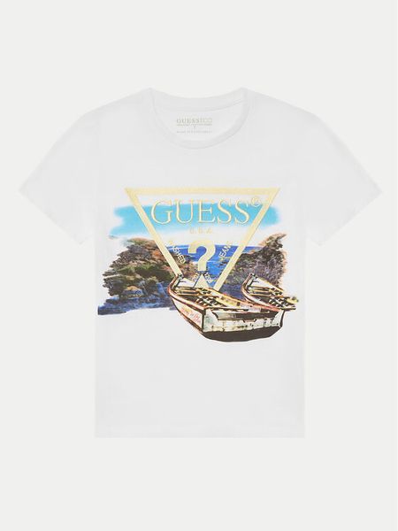 Guess T-Shirt L5GI07 K6XN4 Biały Regular Fit. Białe t-shirty i koszulki chłopięce Guess, z aplikacjami, z bawełny, bez kołnierzyka, bez ramiączek. Za 59.99 zł.