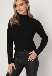 Czarny Golf z Długim Rękawem Diuzze. Czarne golfy damskie Born2be, m, bez wzorów, z dzianiny, bez ramiączek. Za 84.99 zł.
