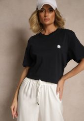 Granatowa Bawełniana Koszulka T-shirt z Małym Słonikiem Laniriel. Niebieskie bluzki damskie Renee, l, bez wzorów, z bawełny, bez kołnierzyka, bez ramiączek. Za 34.99 zł.