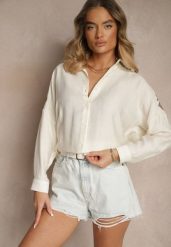 Jasnobeżowa Koszula z Ozdobnym Haftem Sadine. Brązowe koszule damskie Renee, l, bez wzorów, z jeansu, klasyczne, bez kołnierzyka, bez ramiączek. Za 74.99 zł.