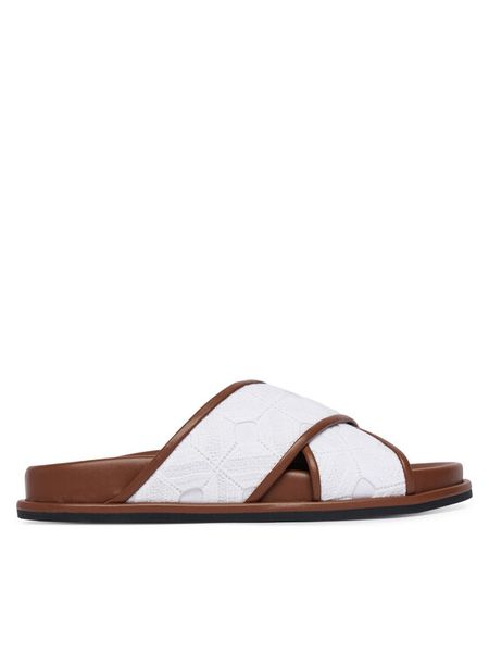 Max Mara Beachwear Klapki Peonie 2616521019650 Biały. Białe klapki damskie Max Mara Beachwear, bez wzorów, z materiału, bez obcasa, bez zapięcia. Za 681.99 zł.