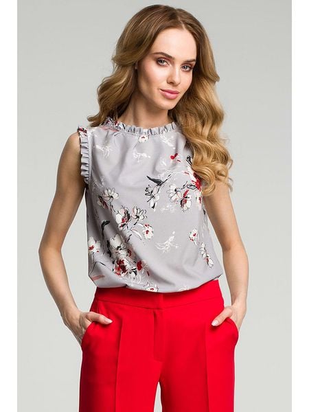 Made of emotion Bluzka w kolorze jasnoszaro-białym rozmiar: XL. Białe bluzki damskie Made Of Emotion, xl, bez wzorów, bez kołnierzyka, bez ramiączek. Za 43.99 zł.