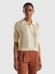 Benetton Sweter w kolorze beżowym rozmiar: M. Brązowe swetry klasyczne damskie Benetton, m, z bawełny, bez kołnierzyka. Za 136.13 zł.